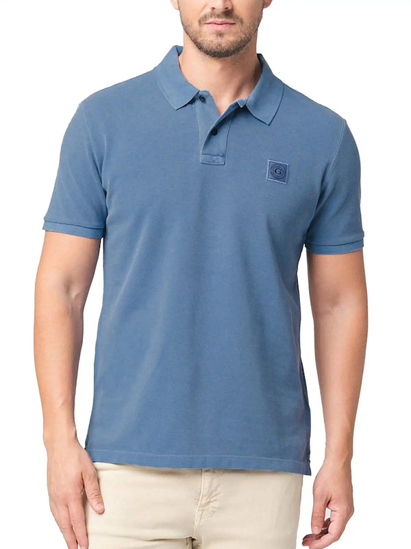Guess Mens Washed Short Sleeve Polo Shirt Blue Note