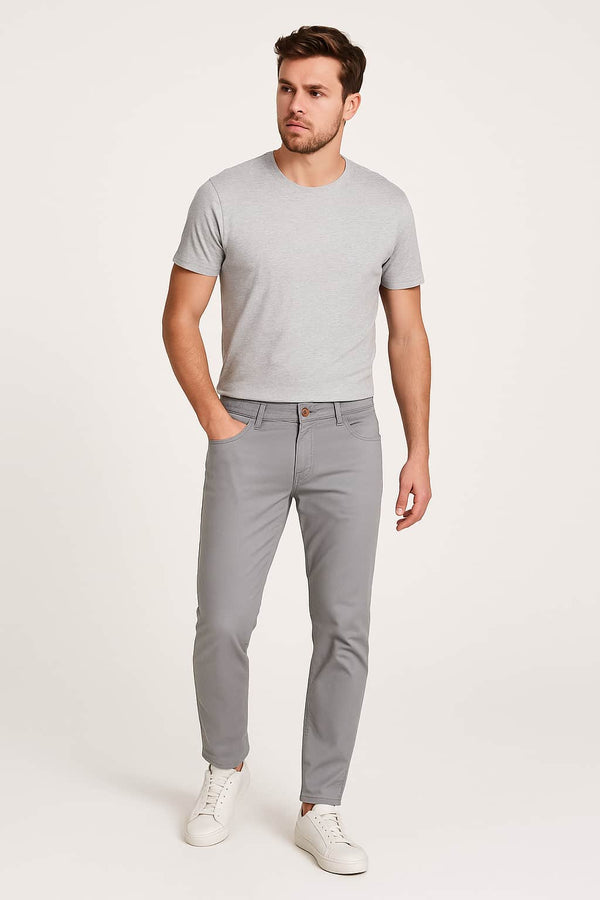 Hattric Mens Harris Slim 5 Pocket Chino Trousers Grey Northern