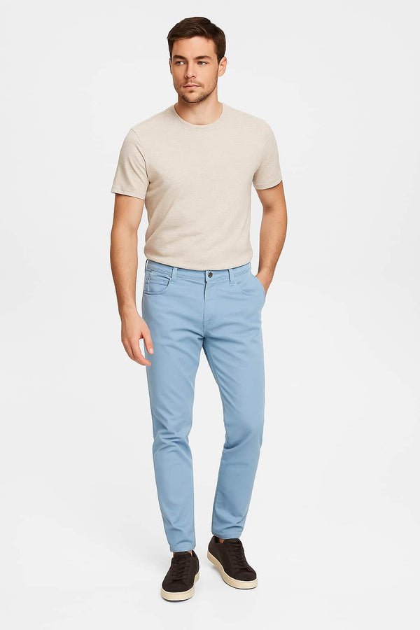 Hattric Mens Hunter 5 Pocket Straight Leg Chino Trousers Blue