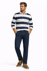 Hattric Parker Straight Lightweight Stretch Waist Chino Trousers Navy