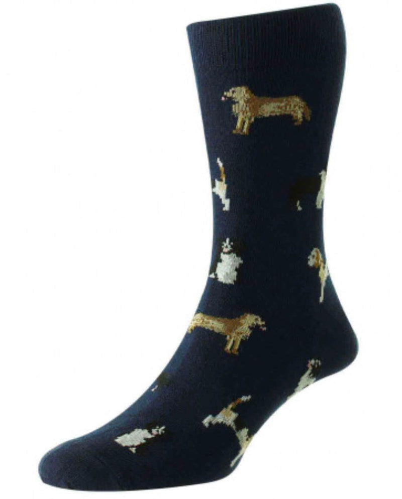 HJ Hall Country Dogs Motif Socks HJ67 Navy Northern Ireland Belfast