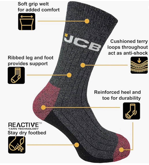 JCB Mens 3 Pack Work Boot Socks Navy/Black/Grey 6-11 Northern Ireland