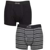 Jeep Plain and Striped Cotton Keyhole Opening Boxer Trunks 2 Pack - Black