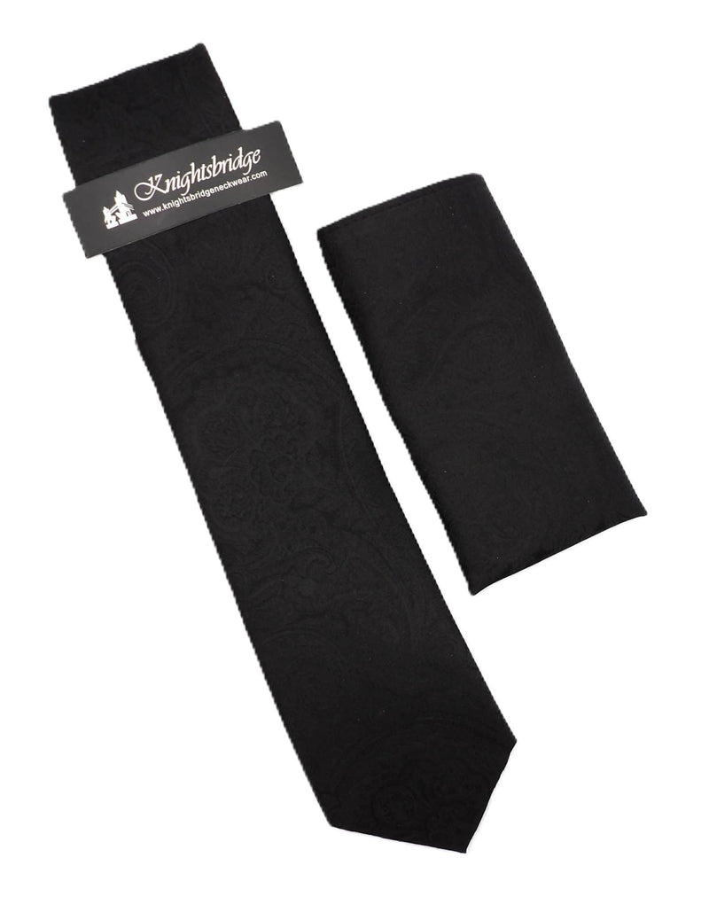 Knightbridge Tie & Pocket Square Set Black Paisley Northern Ireland