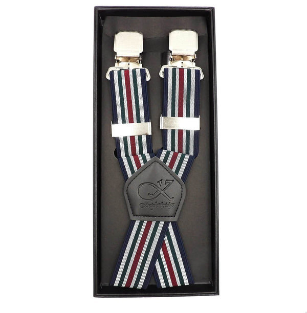 Knightsbridge Mens Braces Stripe Navy/Green/Red Northern Ireland