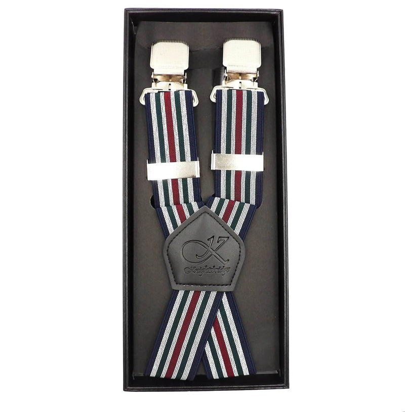 Knightsbridge Mens Braces Stripe Navy/Green/Red Northern Ireland