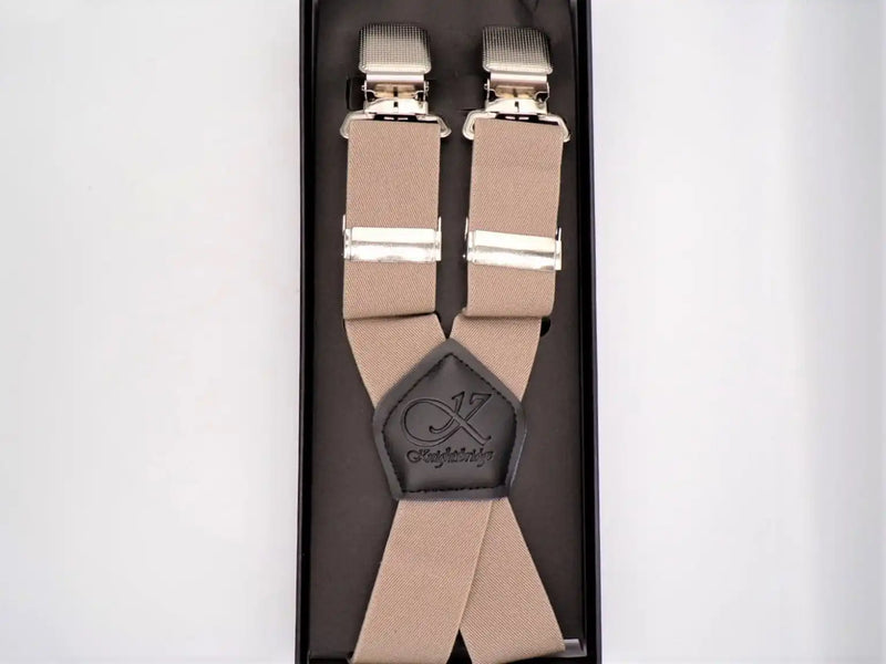 Knightsbridge Mens Trousers Braces Beige/Silver Ballynahinch Northern