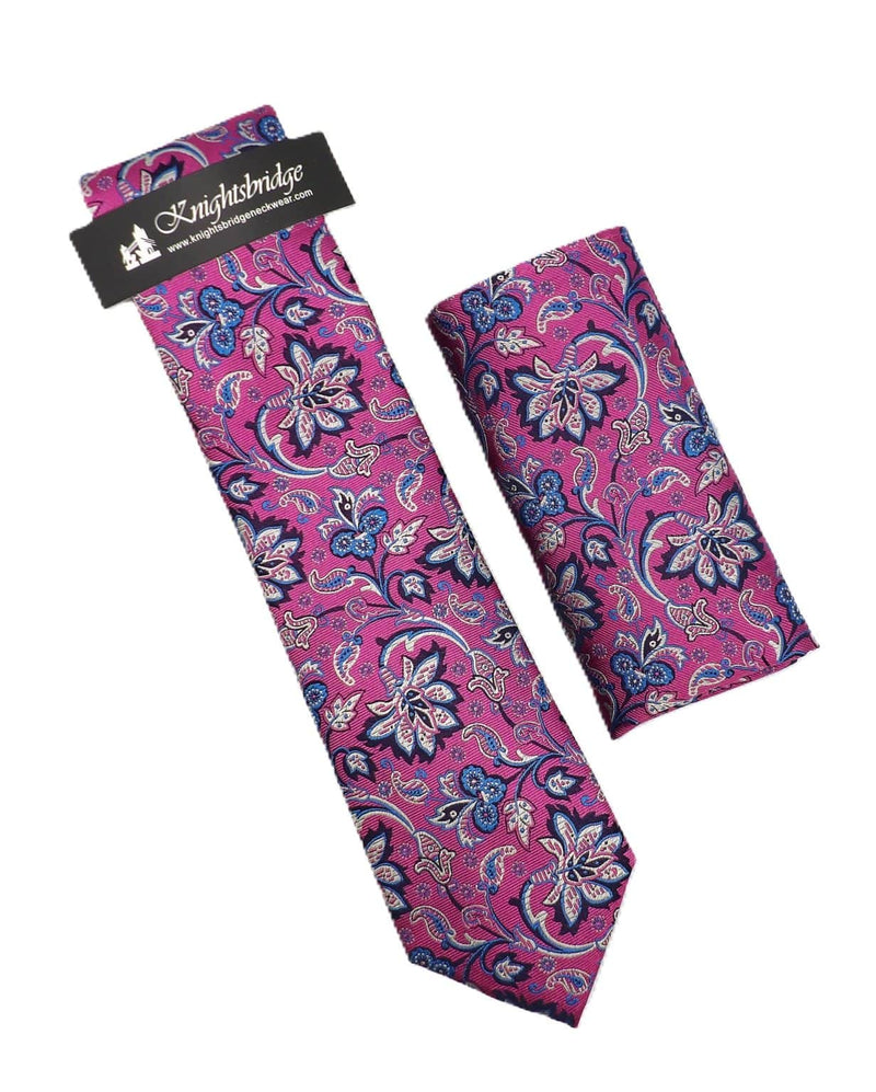 Knightsbridge Tie & Pocket Square Set Fuchsia Pink/Navy Northern