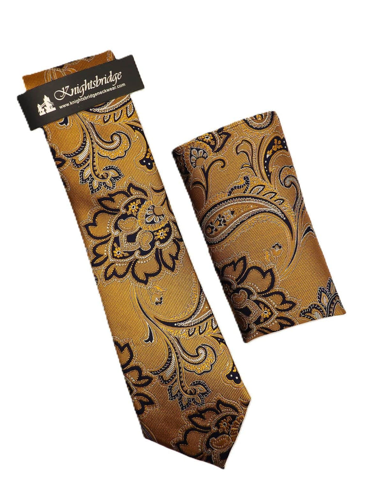 Knightsbridge Tie & Pocket Square Set Mustard/Navy Northern Ireland