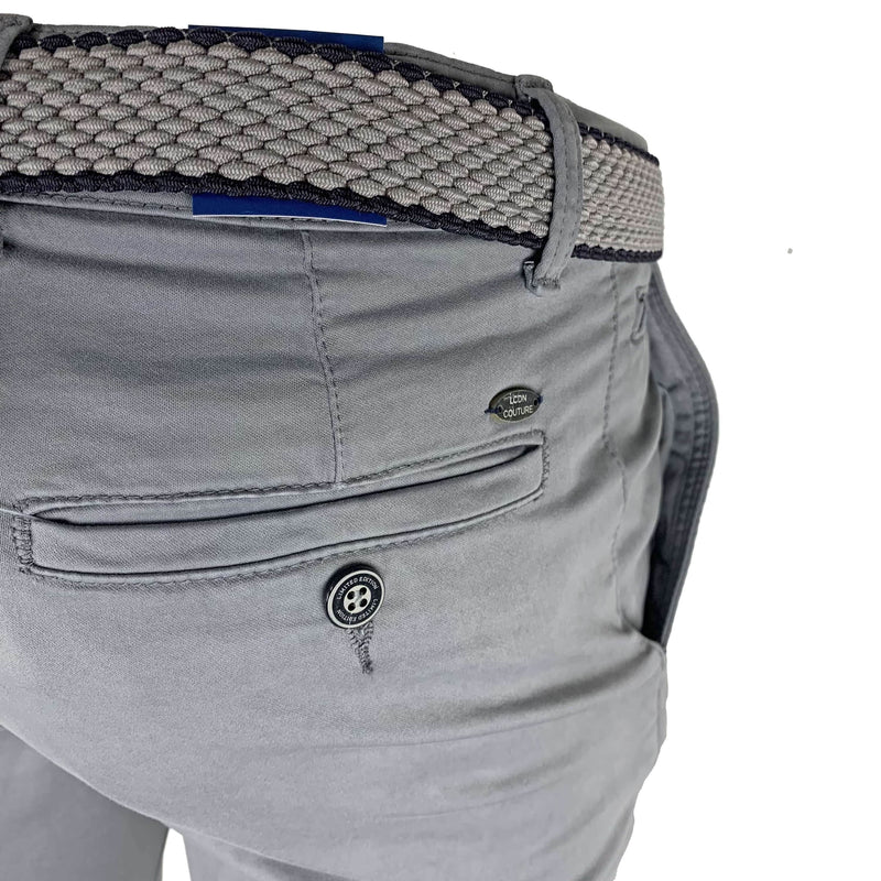 LCDN Bruno Stretch Mens Chino Trousers With Belt Light Grey