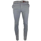 LCDN Bruno Stretch Mens Chino Trousers With Belt Light Grey