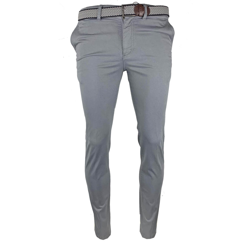 LCDN Bruno Stretch Mens Chino Trousers With Belt Light Grey