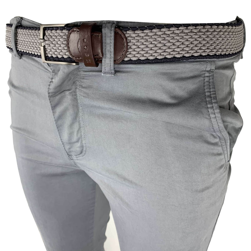 LCDN Bruno Stretch Mens Chino Trousers With Belt Light Grey