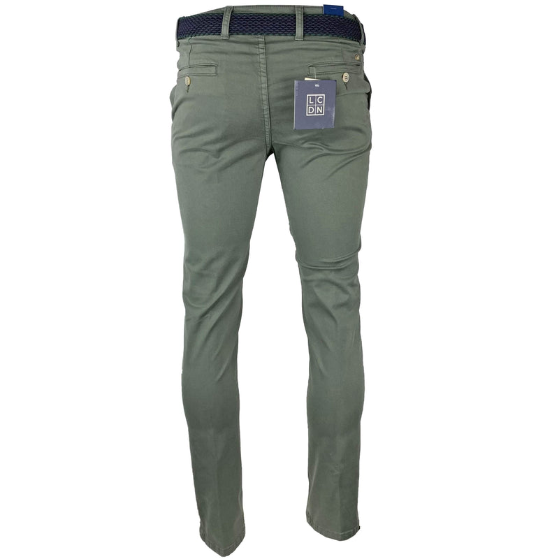 LCDN Bruno Stretch Mens Chino Trousers With Belt Olive Green
