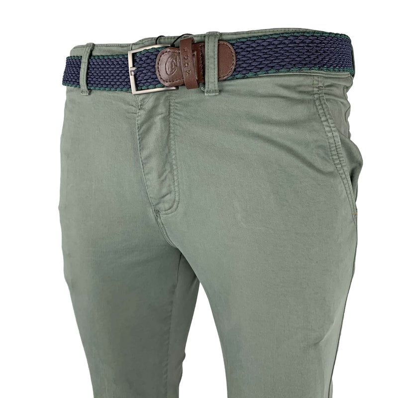 LCDN Bruno Stretch Mens Chino Trousers With Belt Olive Green