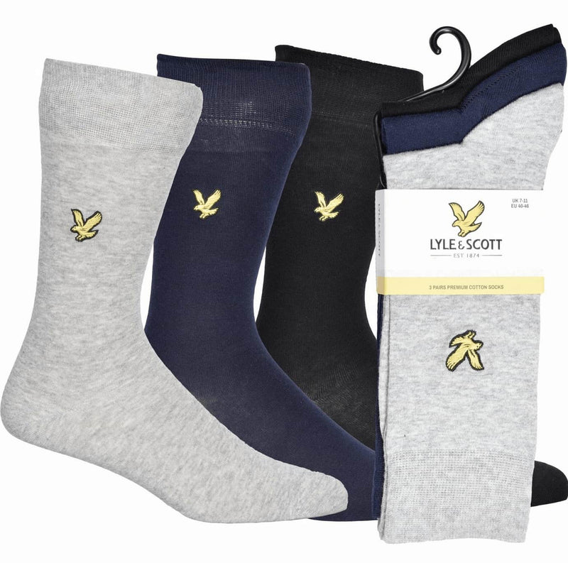 Lyle & Scott Angus 3 Pack Socks Black/Grey/Navy 7-11UK