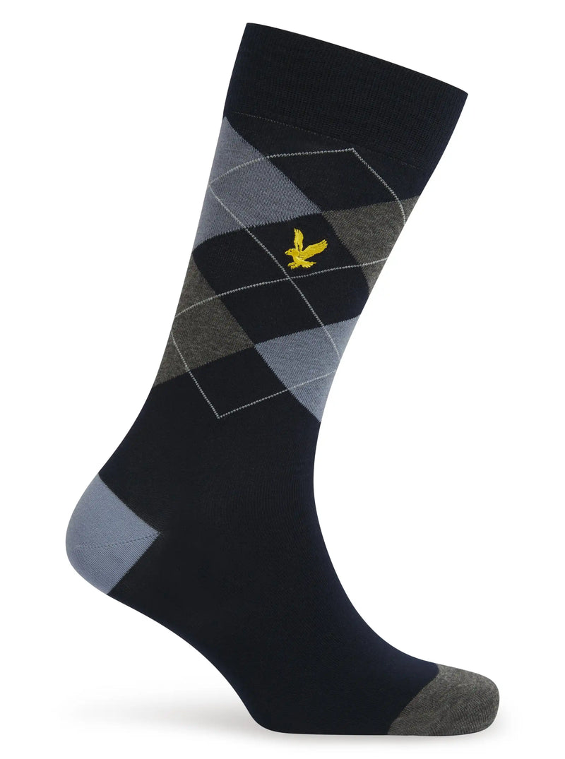 Lyle & Scott Mens 3 Pack Socks Barwood Argyle Dark Grey Marl Stripe