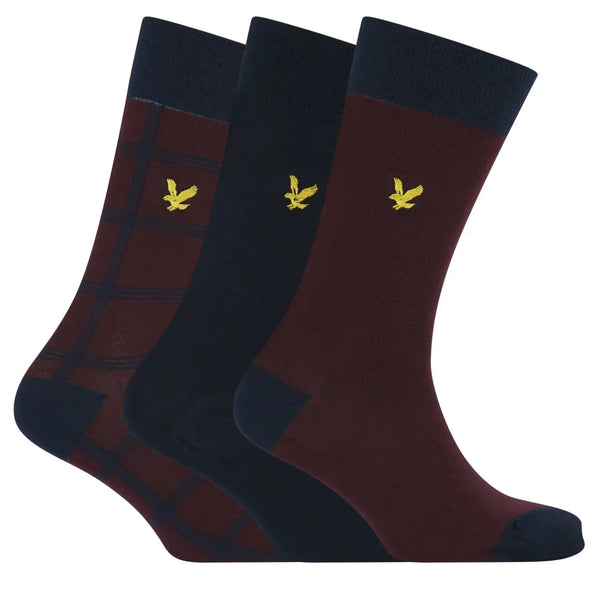 Lyle & Scott Mens 3 Pack Socks Otto Check/ Peacoat/ Wine Northern