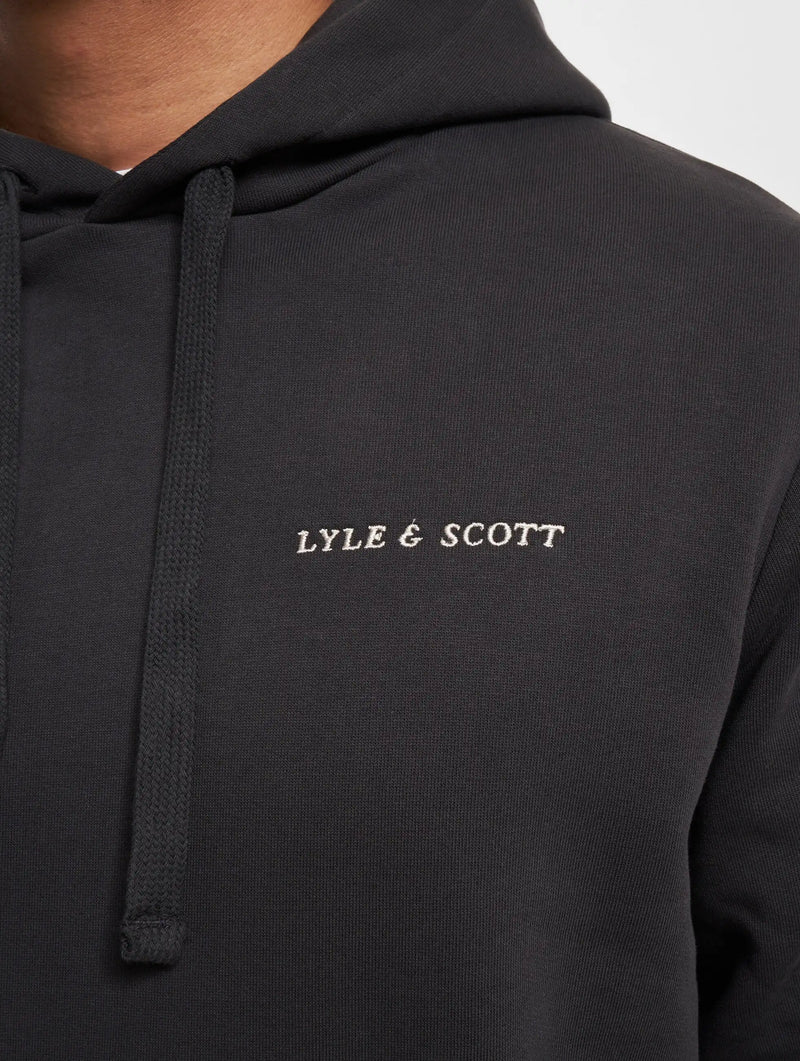Lyle & Scott Mens Loopback Embroidered Hoodie Jet Black/White