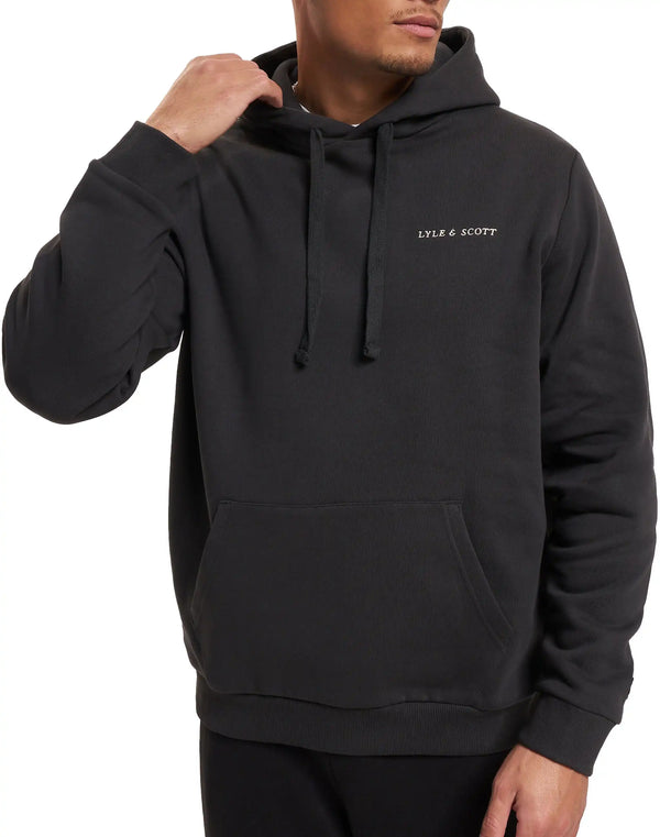 Lyle & Scott Mens Loopback Embroidered Hoodie Jet Black/White