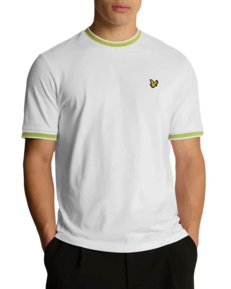 Lyle & Scott Mens Multi Tipped T-Shirt White/ Vibrant Kiwi/ Key Lime