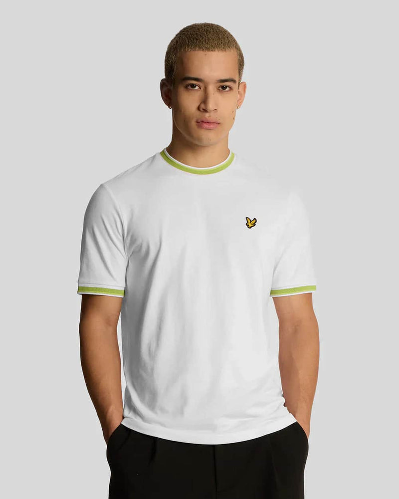 Lyle & Scott Mens Multi Tipped T-Shirt White/ Vibrant Kiwi/ Key Lime