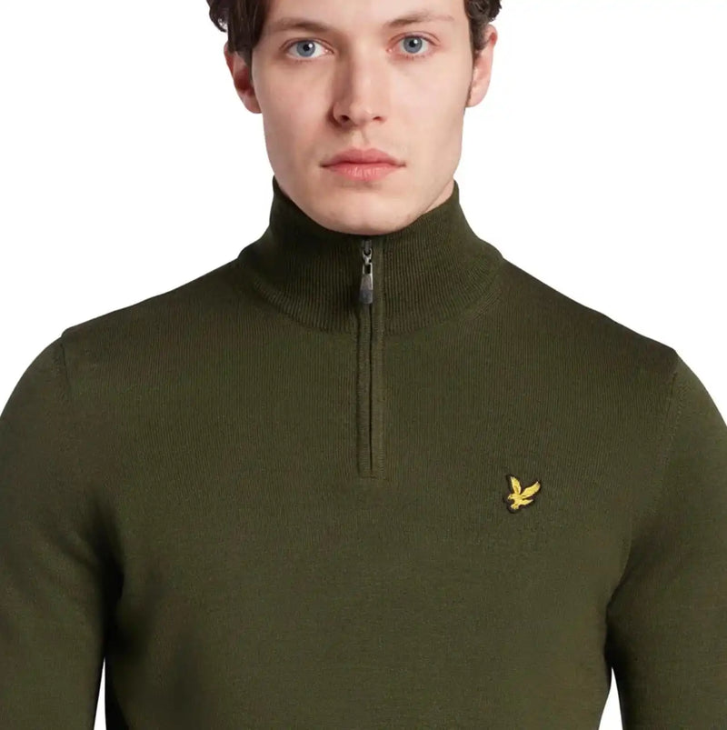 Lyle & Scott Mens Quarter Zip Merino Mix Sweater KN1041V Cactus Green