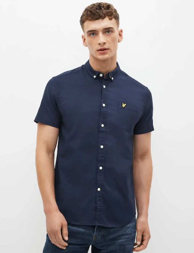 Lyle & Scott Mens Short Sleeve Oxford Shirt Navy Northern Ireland