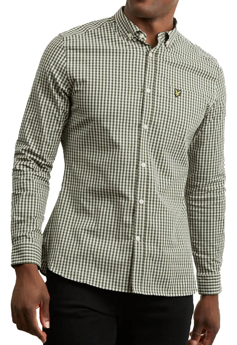 Lyle & Scott Men’s Slim Fit Gingham Shirt LW1114VOG Olive/White