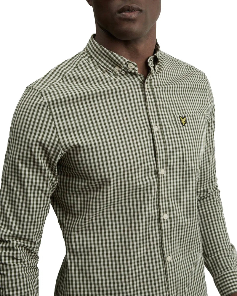 Lyle & Scott Men’s Slim Fit Gingham Shirt LW1114VOG Olive/White