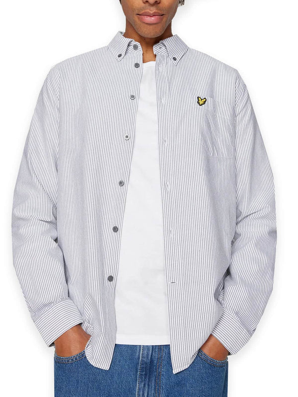 Lyle & Scott Mens Stripe Oxford Shirt Gunmetal/White Northern Ireland
