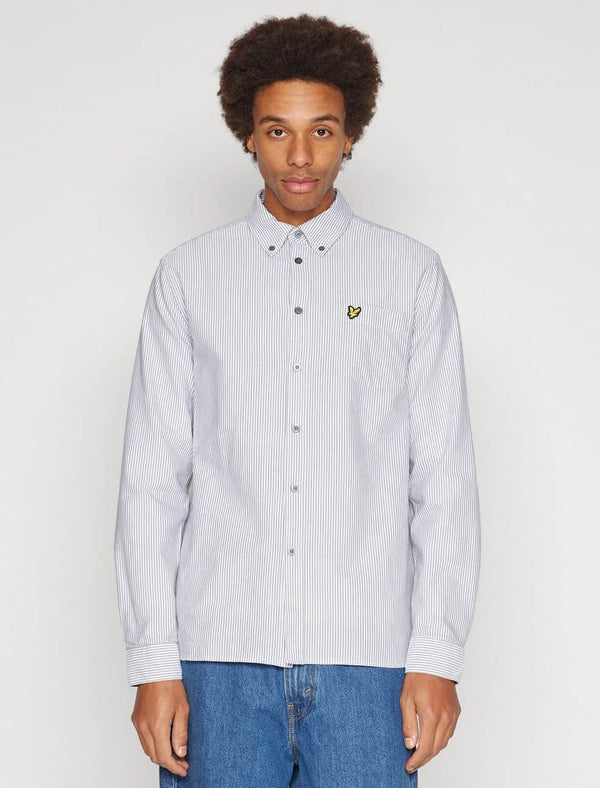 Lyle & Scott Mens Stripe Oxford Shirt Gunmetal/White Northern Ireland