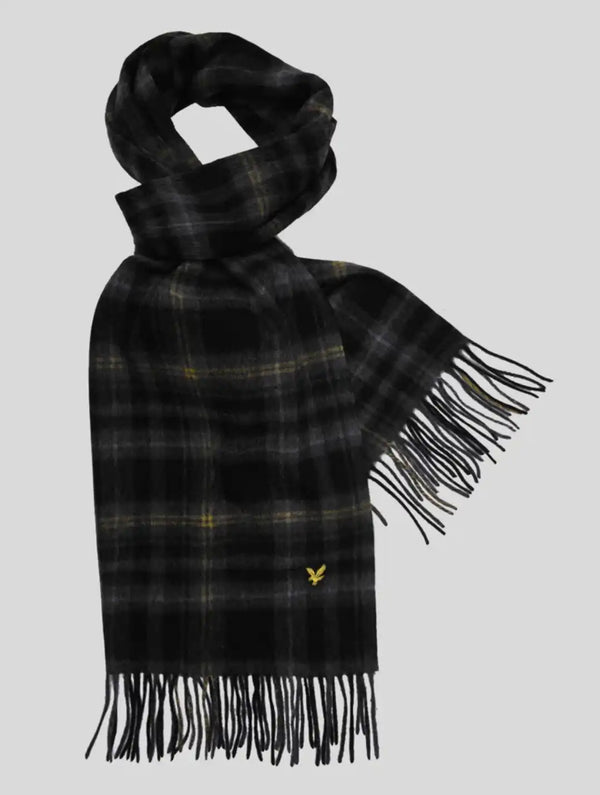 Lyle & Scott Mens Tartan Cashmere Scarf Jet Black Northern Ireland