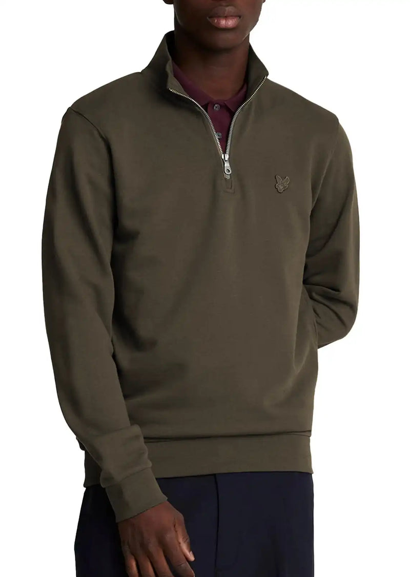 Lyle & Scott Mens Tonal Eagle Quarter Zip Sweatshirt Form Green