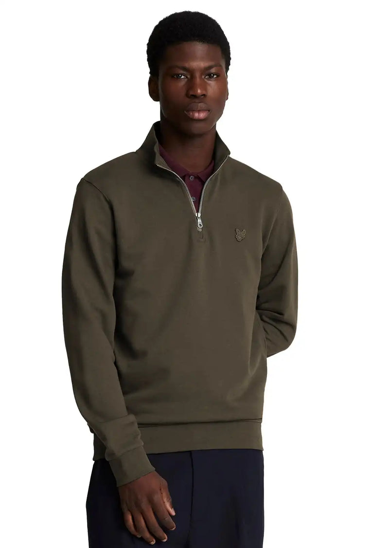 Lyle & Scott Mens Tonal Eagle Quarter Zip Sweatshirt Form Green