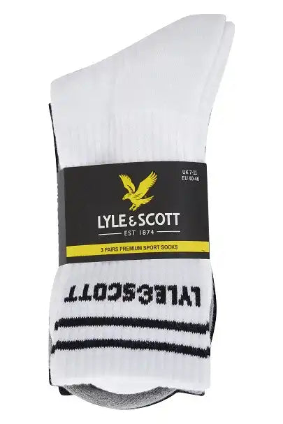 Lyle & Scott Mens Walter 3 Pack Sports Socks White/Grey/Black 7-11UK