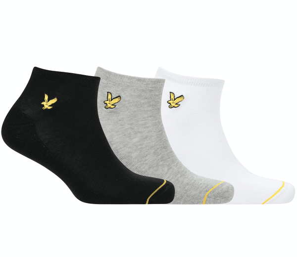 Lyle & Scott - Ross 3 Pack Trainer Socks - White, Black, Multi 7-11 UK