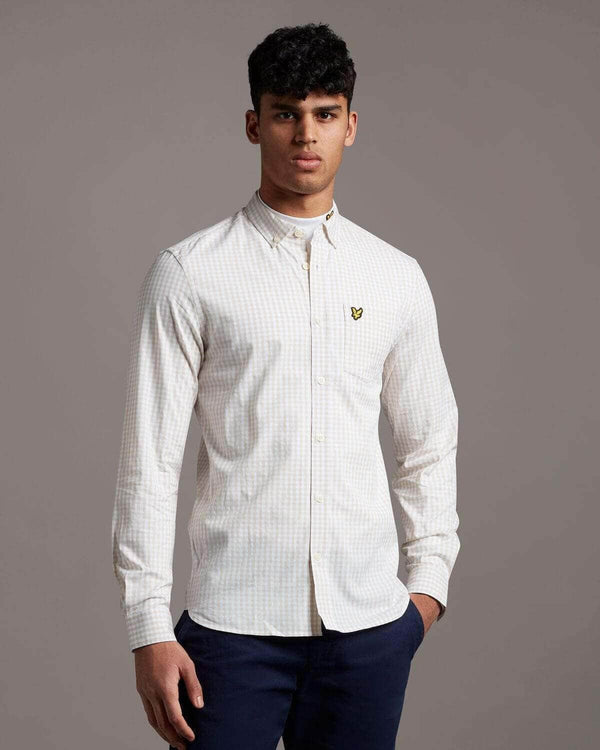 Lyle & Scott Slim Fit Gingham Shirt White Sesame.