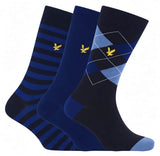 Lyle & Scott Socks 3 Pack Gift Box Flanders Stripe - Beacon Blue