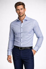 Marvelis Mens Modern Fit Formal Dress Shirt Dark Blue Northern