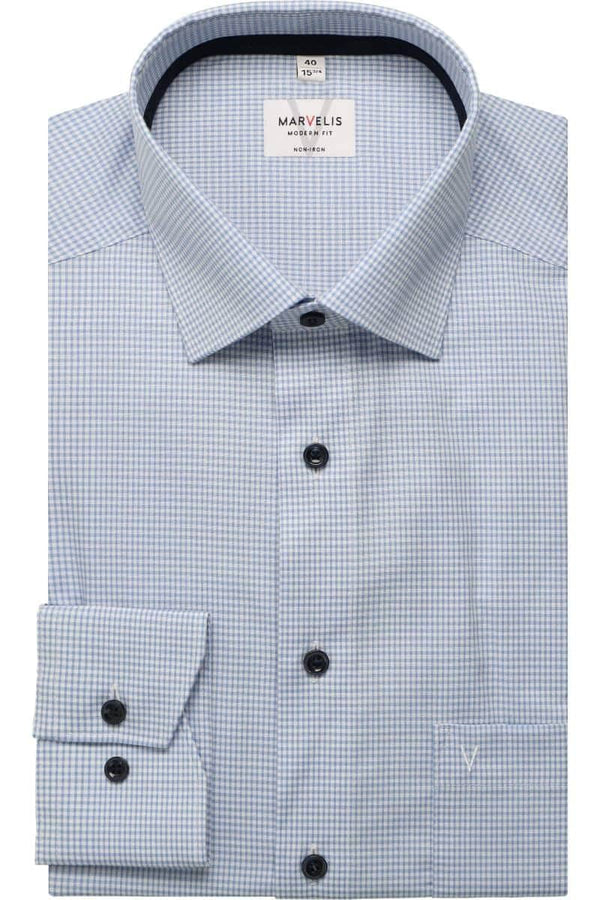 Marvelis Modern Fit Dress Shirt 7252/84/11 Blue Checked Northern