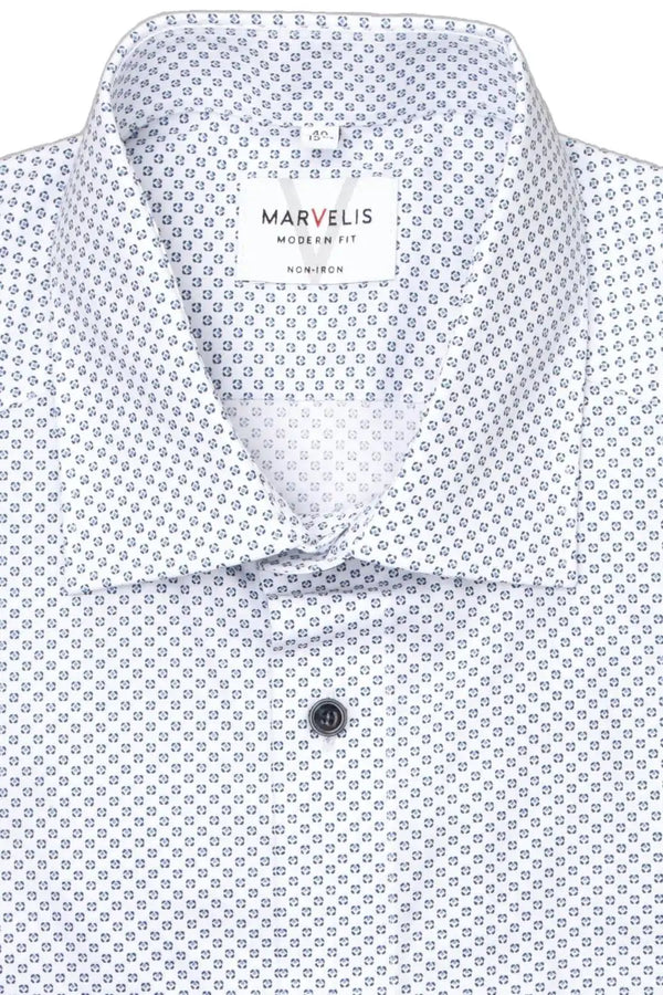 Marvelis Modern Fit Shirt Long Sleeve Dress Shirt Pattern White/Blue