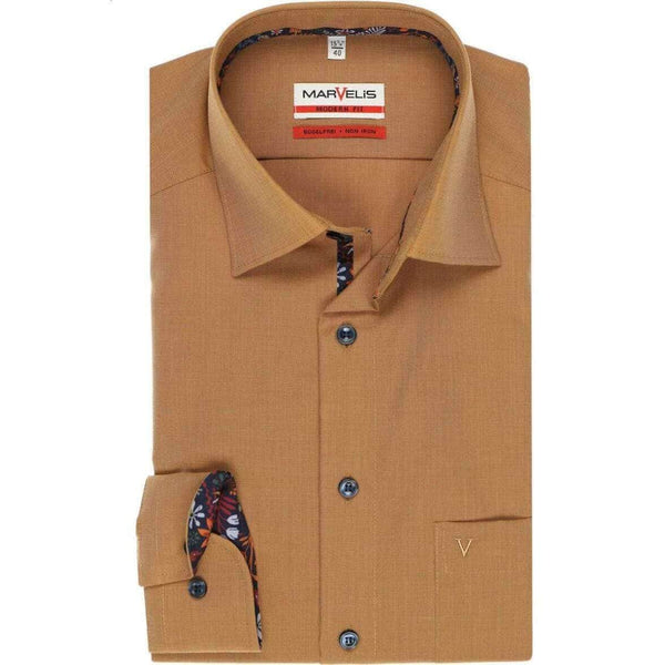 Marvelis-Modern Fit Shirt-Non Iron-Tan.