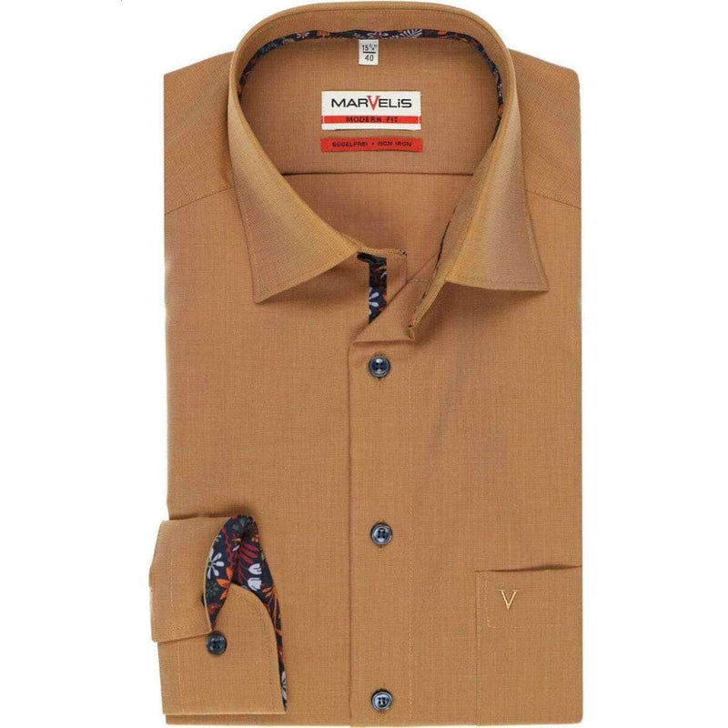 Marvelis-Modern Fit Shirt-Non Iron-Tan.