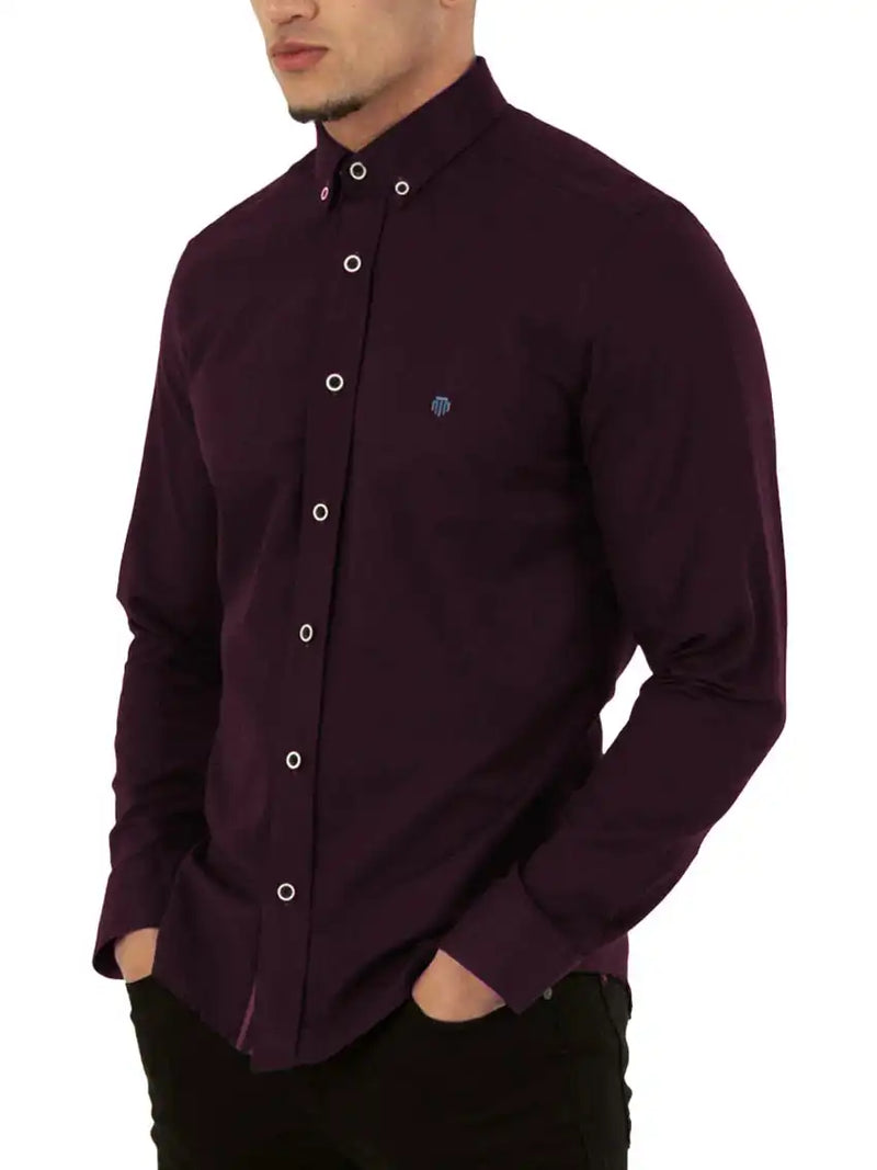 Mish Mash Men’s Classic Oxford Shirt Summit Long Sleeve Plum