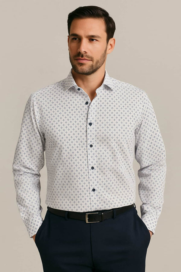 Olymp Comfort Fit Dress Shirt 1064/84/00 White Printed Northern