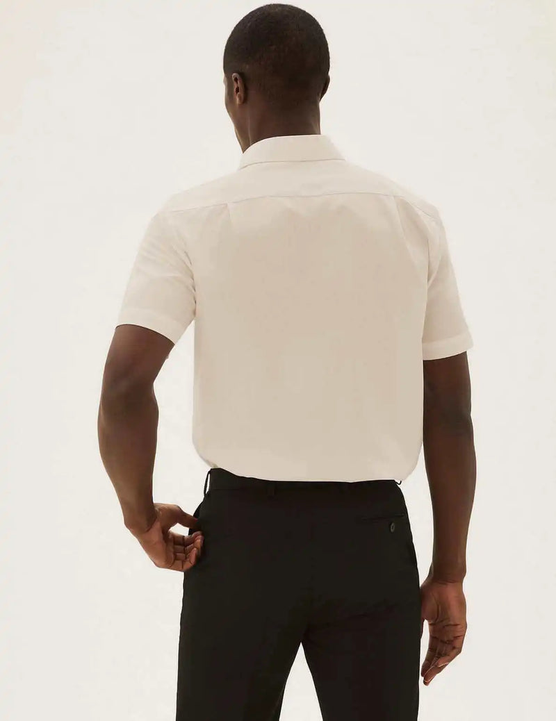 Peter England Short Sleeve Formal Shirt Regular Fit - Ecru Off White
