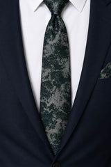 Remus Uomo Men’s Abstract Tie & Pocket Square Set Green Silver