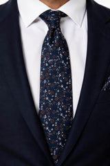 Remus Uomo Men’s Floral Tie & Pocket Square Set Navy & Brown Northern