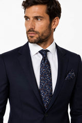 Remus Uomo Men’s Floral Tie & Pocket Square Set Navy & Brown Northern